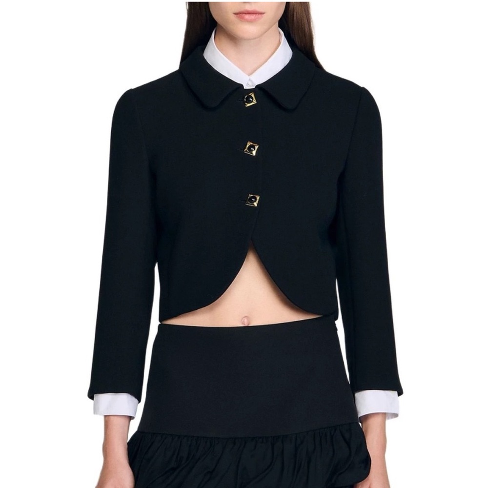 Sandro NWT Cropped Black Button-Front Women's Jacket